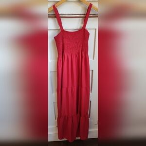 NWT AZ Women's Red Tiered Smocked Maxi Sundress | Adjustable Straps | S/M
